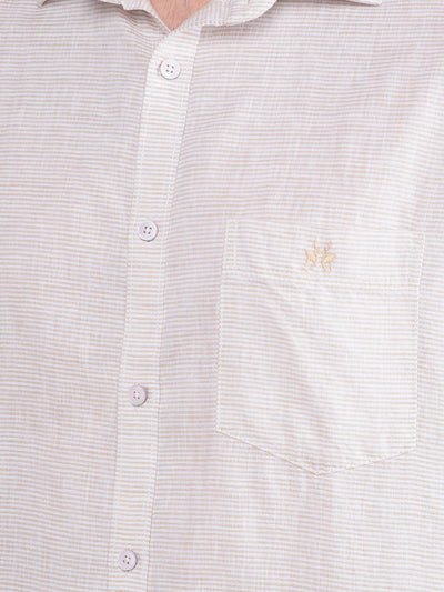 Beige Horizontal Stripes Linen Shirt-Men Shirts-Crimsoune Club