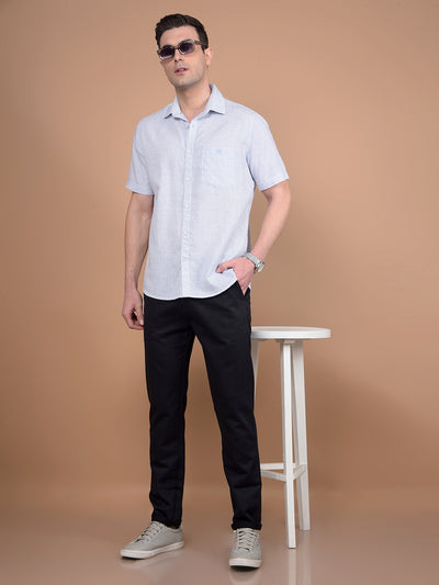 Blue Horizontal Stripes Linen Shirt-Men Shirts-Crimsoune Club
