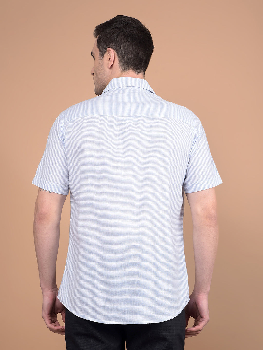 Blue Horizontal Stripes Linen Shirt-Men Shirts-Crimsoune Club