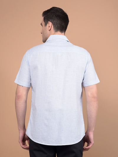 Blue Horizontal Stripes Linen Shirt-Men Shirts-Crimsoune Club
