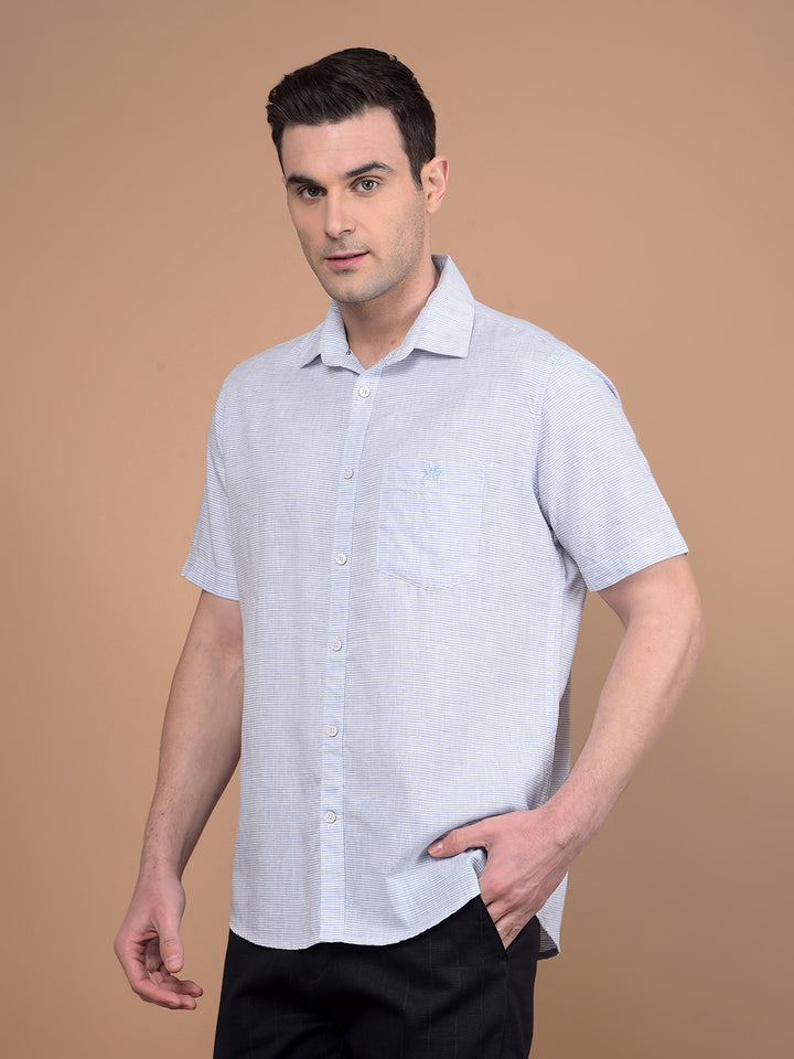 Blue Horizontal Stripes Linen Shirt-Men Shirts-Crimsoune Club