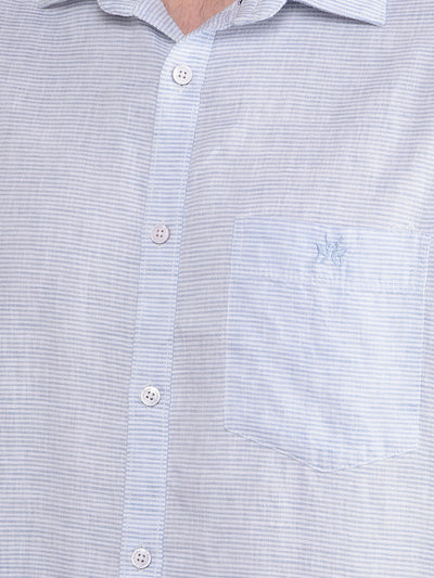 Blue Horizontal Stripes Linen Shirt-Men Shirts-Crimsoune Club
