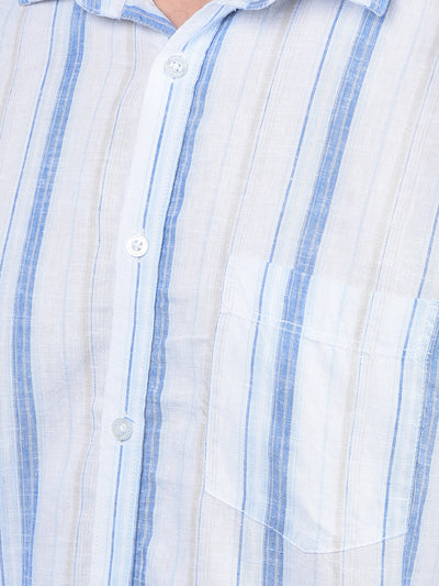 Blue Vertical Stripes Linen Shirt-Men Shirts-Crimsoune Club