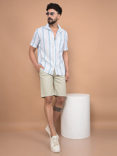 Green Vertical Stripes Linen Shirt-Men Shirts-Crimsoune Club