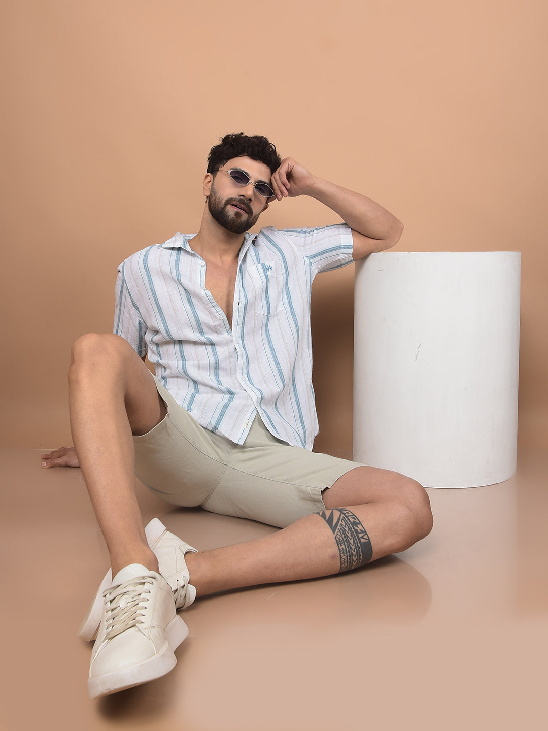 Green Vertical Stripes Linen Shirt-Men Shirts-Crimsoune Club