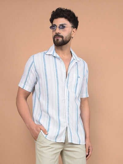 Green Vertical Stripes Linen Shirt-Men Shirts-Crimsoune Club