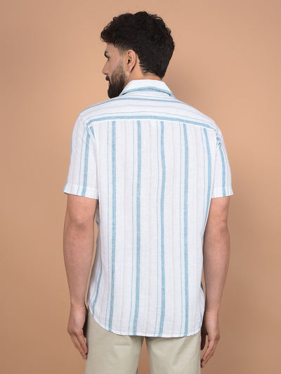 Green Vertical Stripes Linen Shirt-Men Shirts-Crimsoune Club