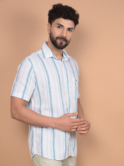 Green Vertical Stripes Linen Shirt-Men Shirts-Crimsoune Club