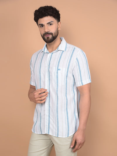 Green Vertical Stripes Linen Shirt-Men Shirts-Crimsoune Club