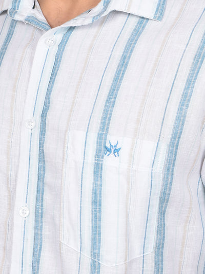 Green Vertical Stripes Linen Shirt-Men Shirts-Crimsoune Club