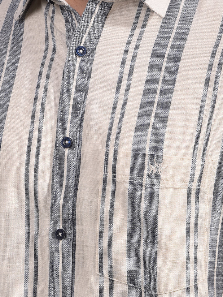 Blue Vertical Stripes 100% Cotton Shirt-Men Shirts-Crimsoune Club