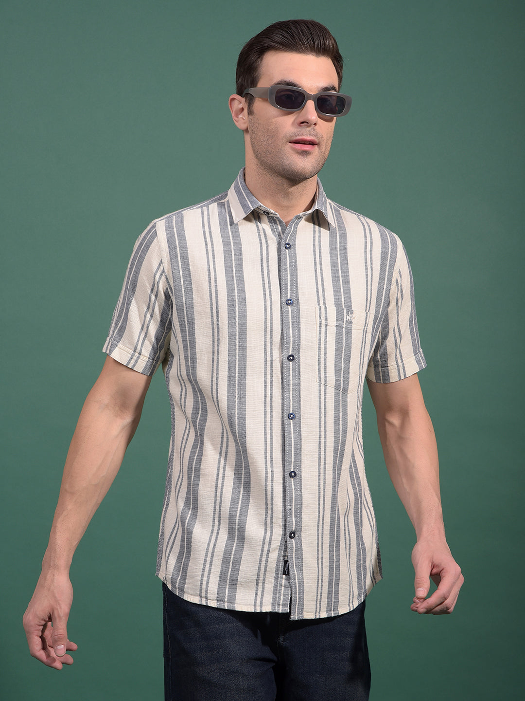 Blue Vertical Stripes 100% Cotton Shirt-Men Shirts-Crimsoune Club