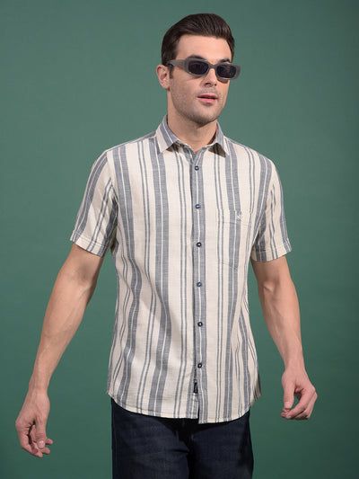 Blue Vertical Stripes 100% Cotton Shirt-Men Shirts-Crimsoune Club