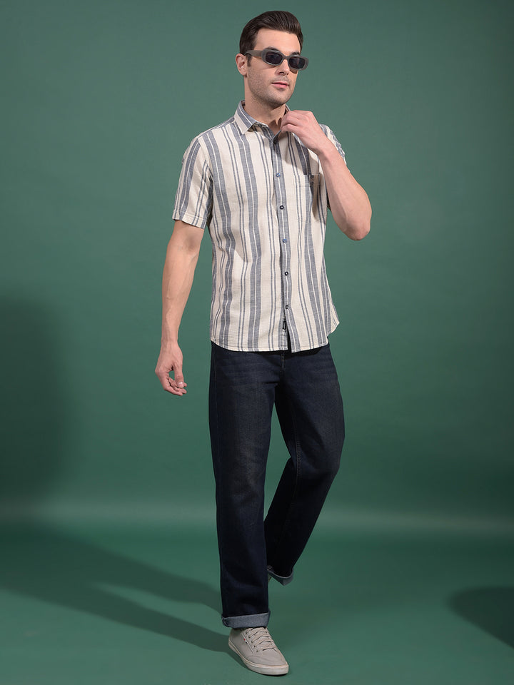 Blue Vertical Stripes 100% Cotton Shirt-Men Shirts-Crimsoune Club