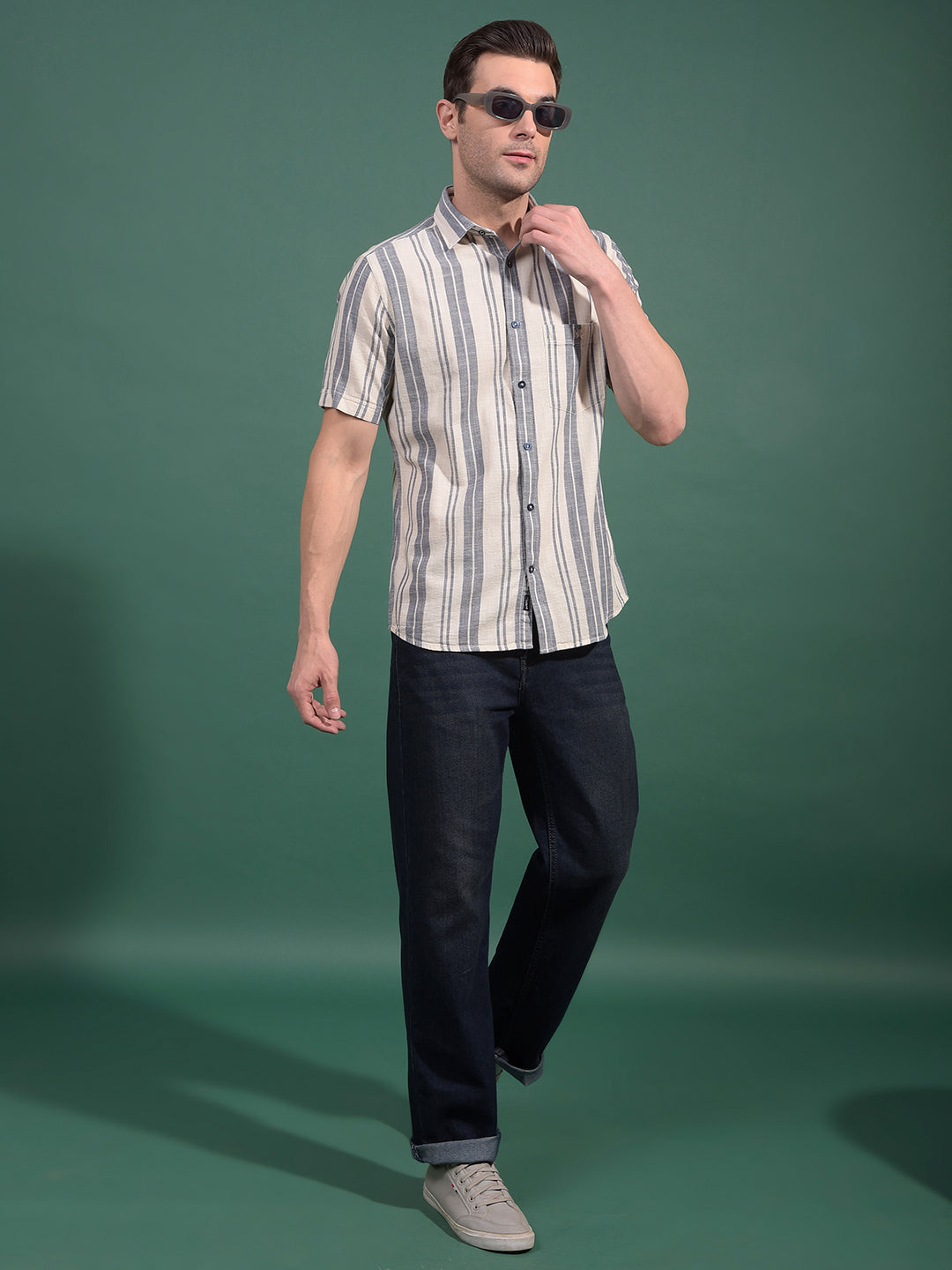 Blue Vertical Stripes 100% Cotton Shirt-Men Shirts-Crimsoune Club