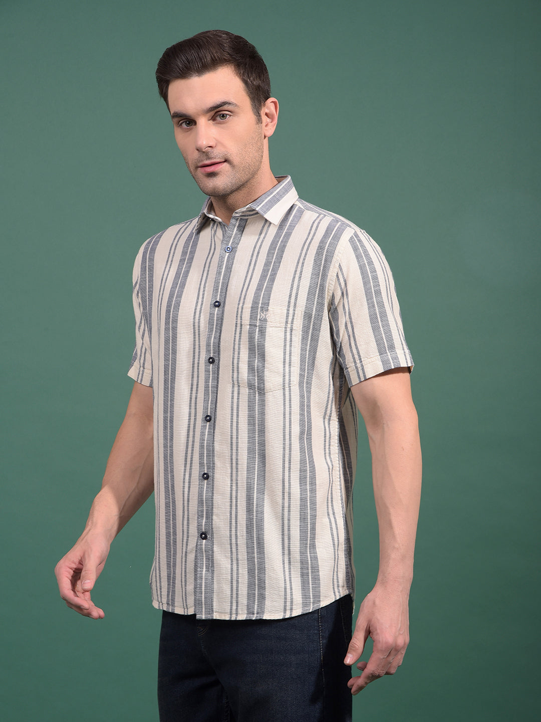 Blue Vertical Stripes 100% Cotton Shirt-Men Shirts-Crimsoune Club