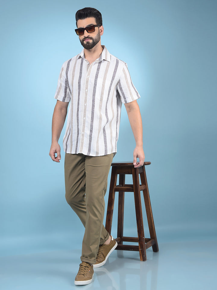 Beige Vertical Stripes Linen Shirt-Men Shirts-Crimsoune Club
