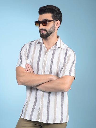 Beige Vertical Stripes Linen Shirt-Men Shirts-Crimsoune Club