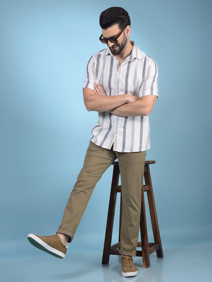 Beige Vertical Stripes Linen Shirt-Men Shirts-Crimsoune Club