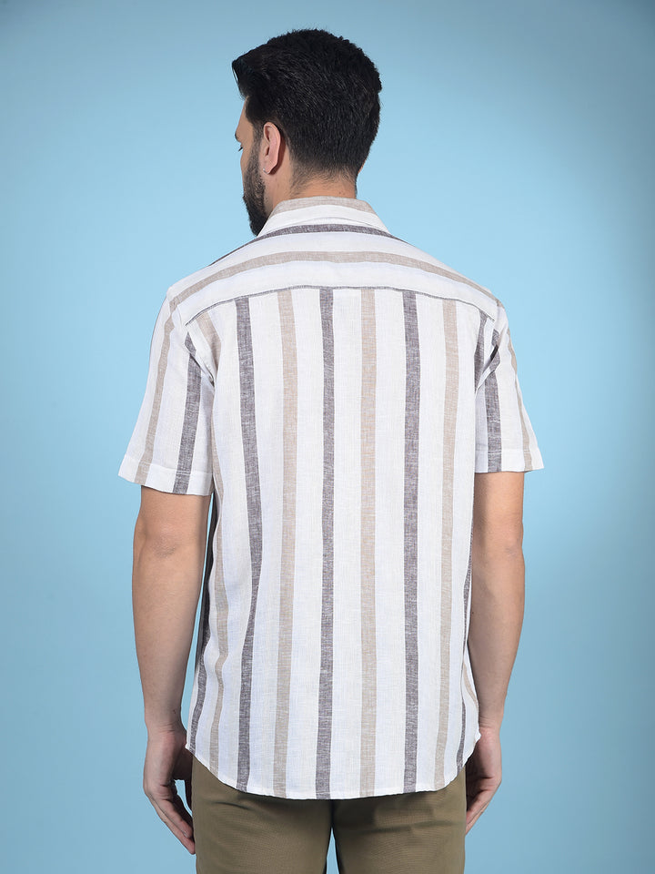 Beige Vertical Stripes Linen Shirt-Men Shirts-Crimsoune Club