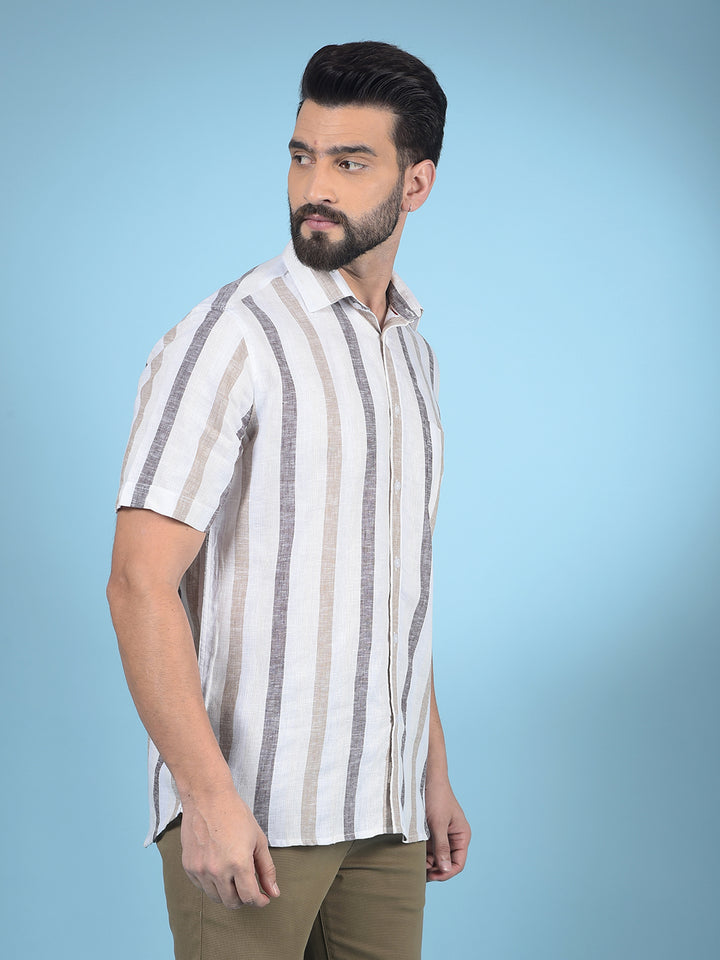 Beige Vertical Stripes Linen Shirt-Men Shirts-Crimsoune Club