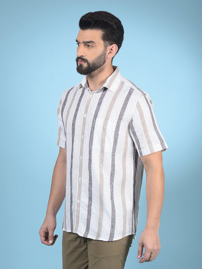Beige Vertical Stripes Linen Shirt-Men Shirts-Crimsoune Club