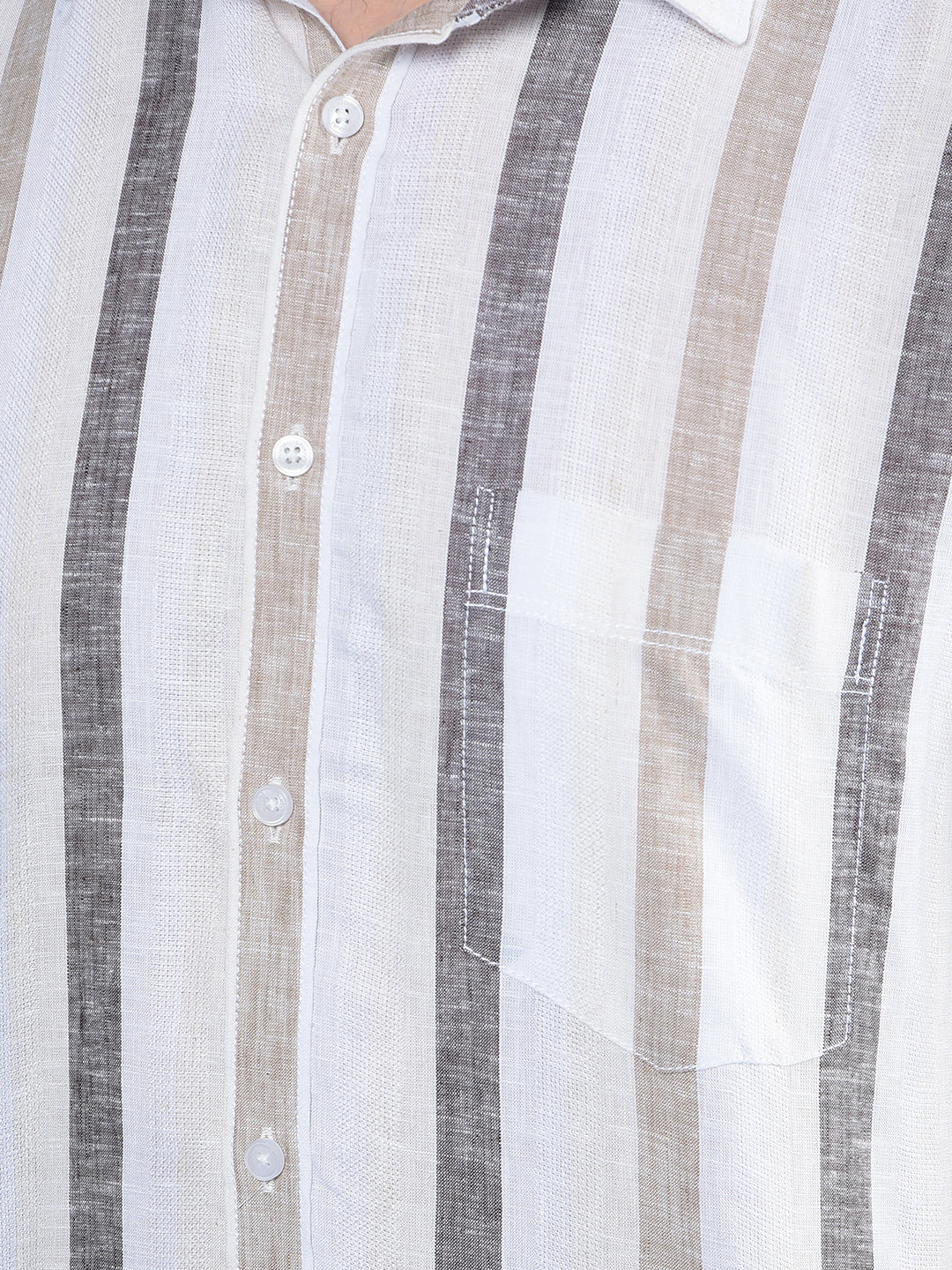Beige Vertical Stripes Linen Shirt-Men Shirts-Crimsoune Club