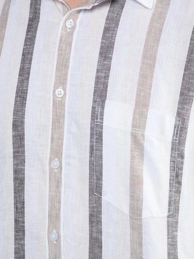 Beige Vertical Stripes Linen Shirt-Men Shirts-Crimsoune Club