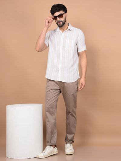 Beige Vertical Stripes Linen Shirt-Men Shirts-Crimsoune Club