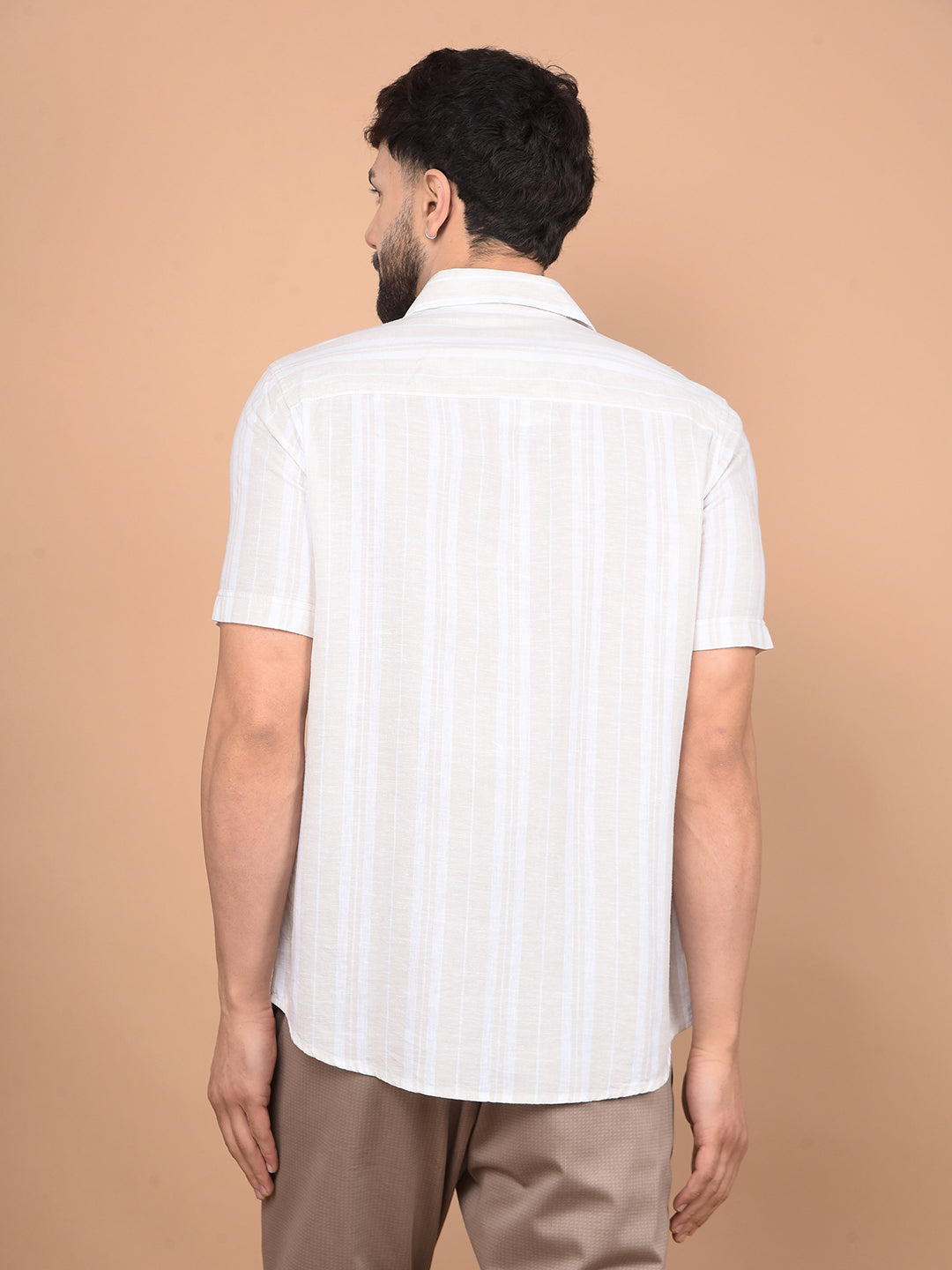 Beige Vertical Stripes Linen Shirt-Men Shirts-Crimsoune Club