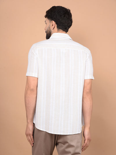 Beige Vertical Stripes Linen Shirt-Men Shirts-Crimsoune Club