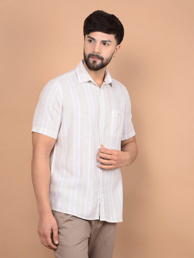Beige Vertical Stripes Linen Shirt-Men Shirts-Crimsoune Club