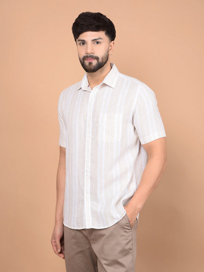 Beige Vertical Stripes Linen Shirt-Men Shirts-Crimsoune Club