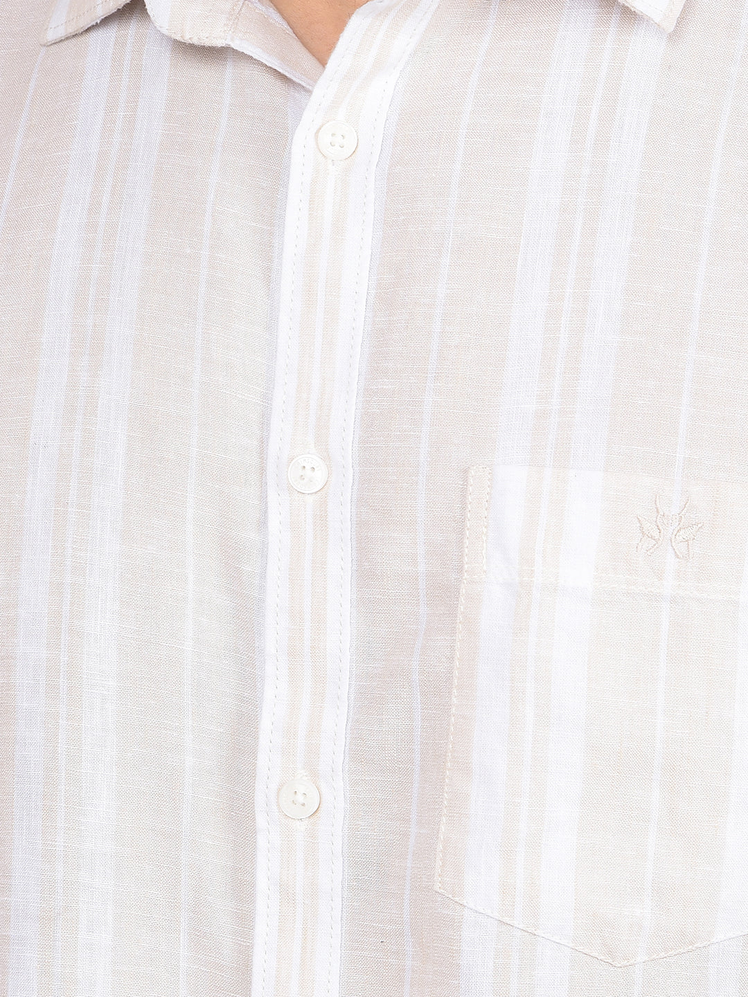Beige Vertical Stripes Linen Shirt-Men Shirts-Crimsoune Club
