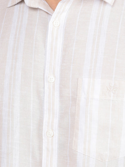 Beige Vertical Stripes Linen Shirt-Men Shirts-Crimsoune Club