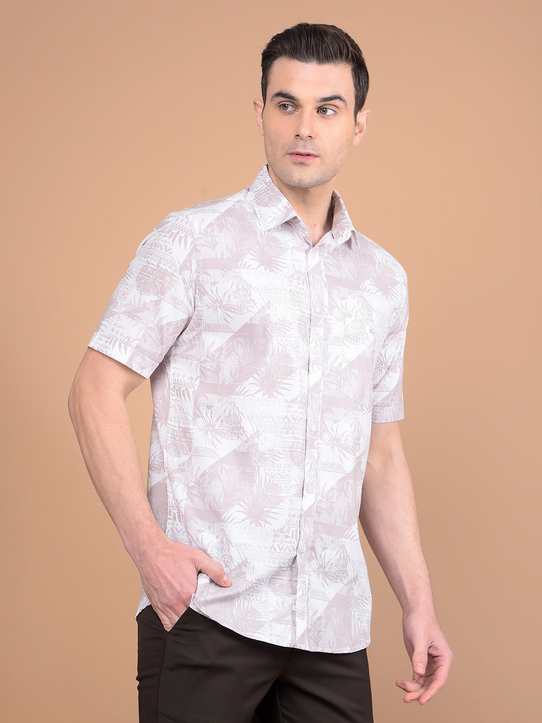 Pink Floral Print 100% Cotton Shirt-Men Shirts-Crimsoune Club