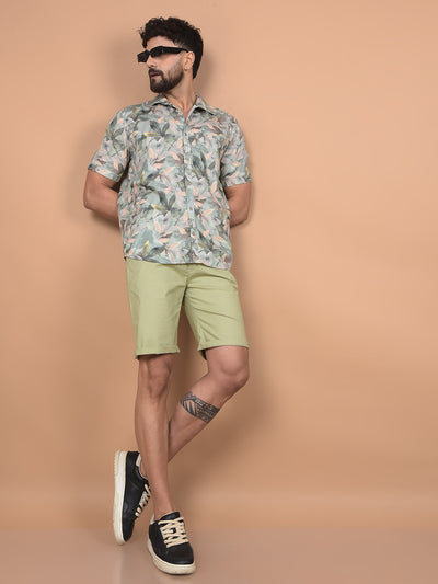 Green Floral Print Shirt-Men Shirts-Crimsoune Club