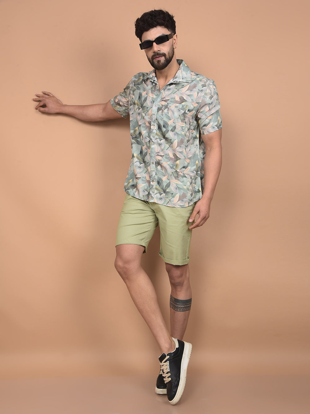 Green Floral Print Shirt-Men Shirts-Crimsoune Club