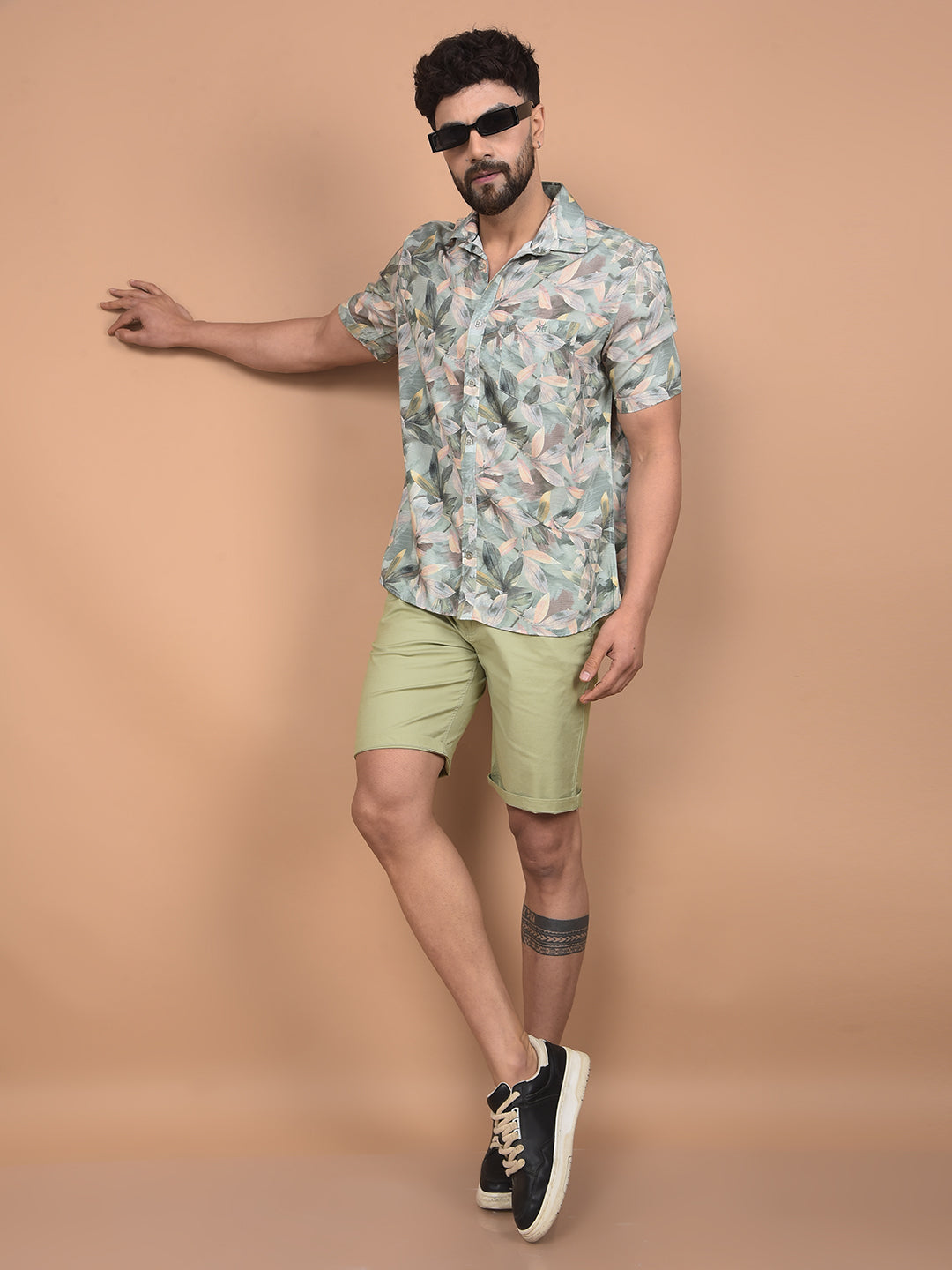 Green Floral Print Shirt-Men Shirts-Crimsoune Club
