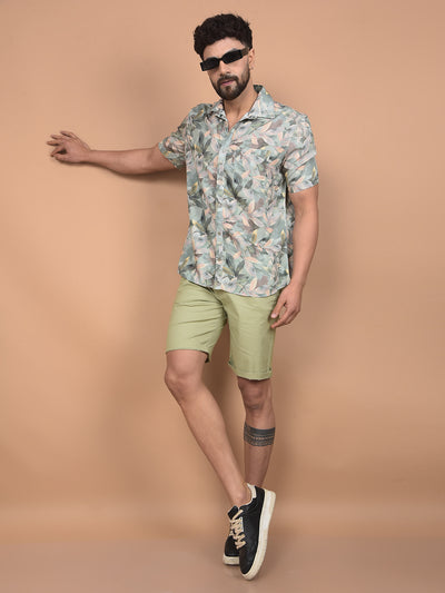 Green Floral Print Shirt-Men Shirts-Crimsoune Club
