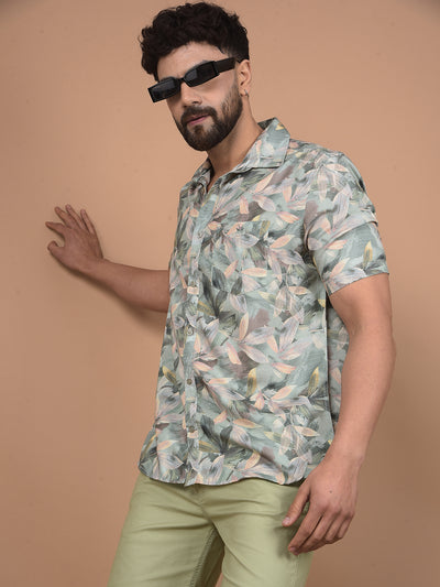 Green Floral Print Shirt-Men Shirts-Crimsoune Club