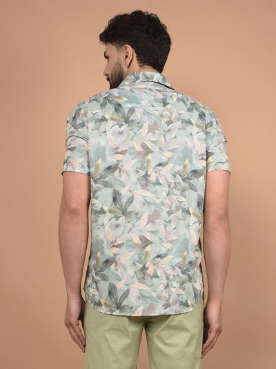 Green Floral Print Shirt-Men Shirts-Crimsoune Club