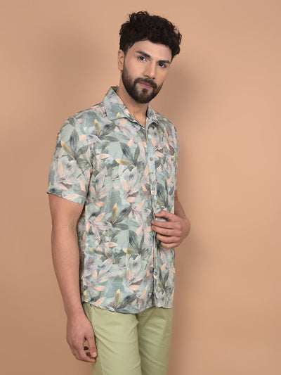 Green Floral Print Shirt-Men Shirts-Crimsoune Club