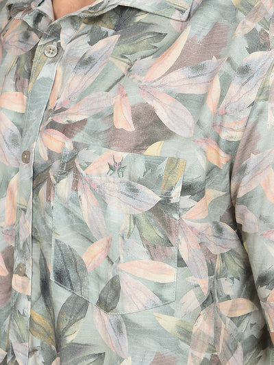 Green Floral Print Shirt-Men Shirts-Crimsoune Club