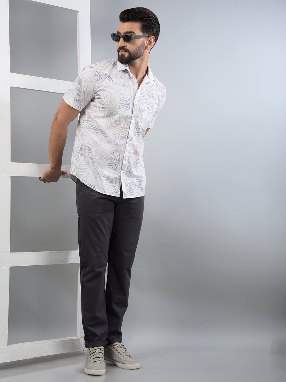 Grey Floral Print 100% Cotton Shirt-Men Shirts-Crimsoune Club