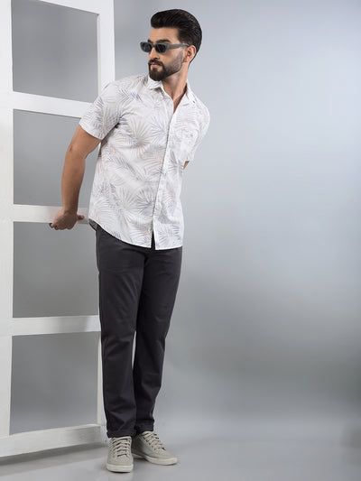 Grey Floral Print 100% Cotton Shirt-Men Shirts-Crimsoune Club