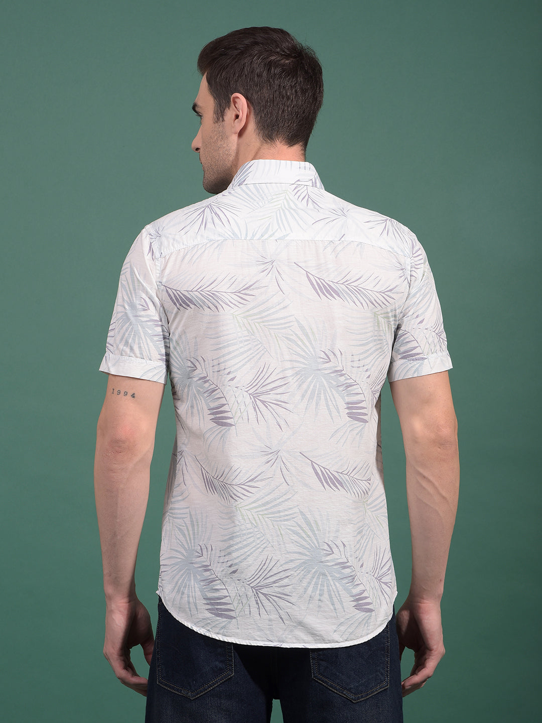 Green Floral Print 100% Cotton Shirt-Men Shirts-Crimsoune Club
