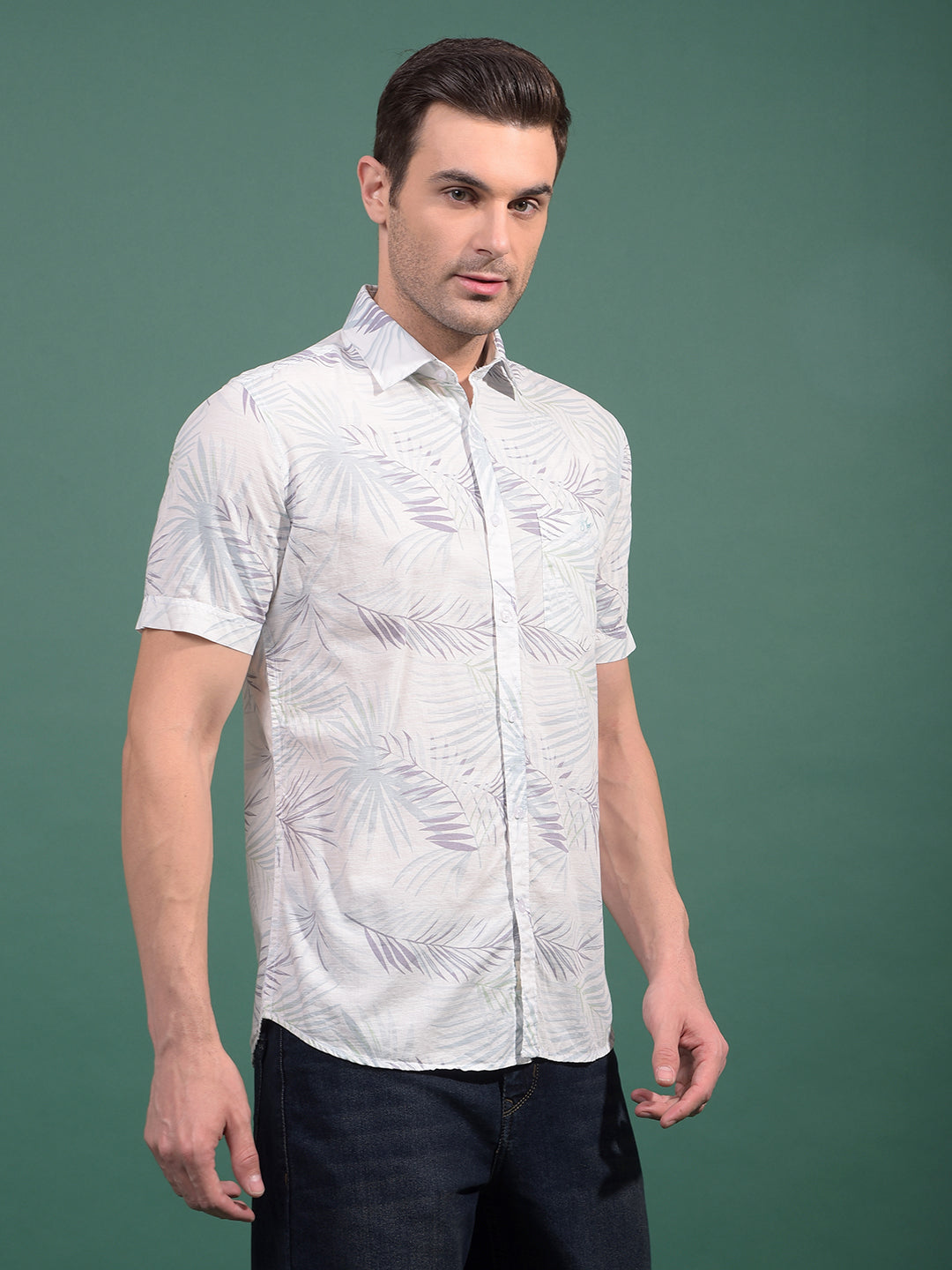 Green Floral Print 100% Cotton Shirt-Men Shirts-Crimsoune Club
