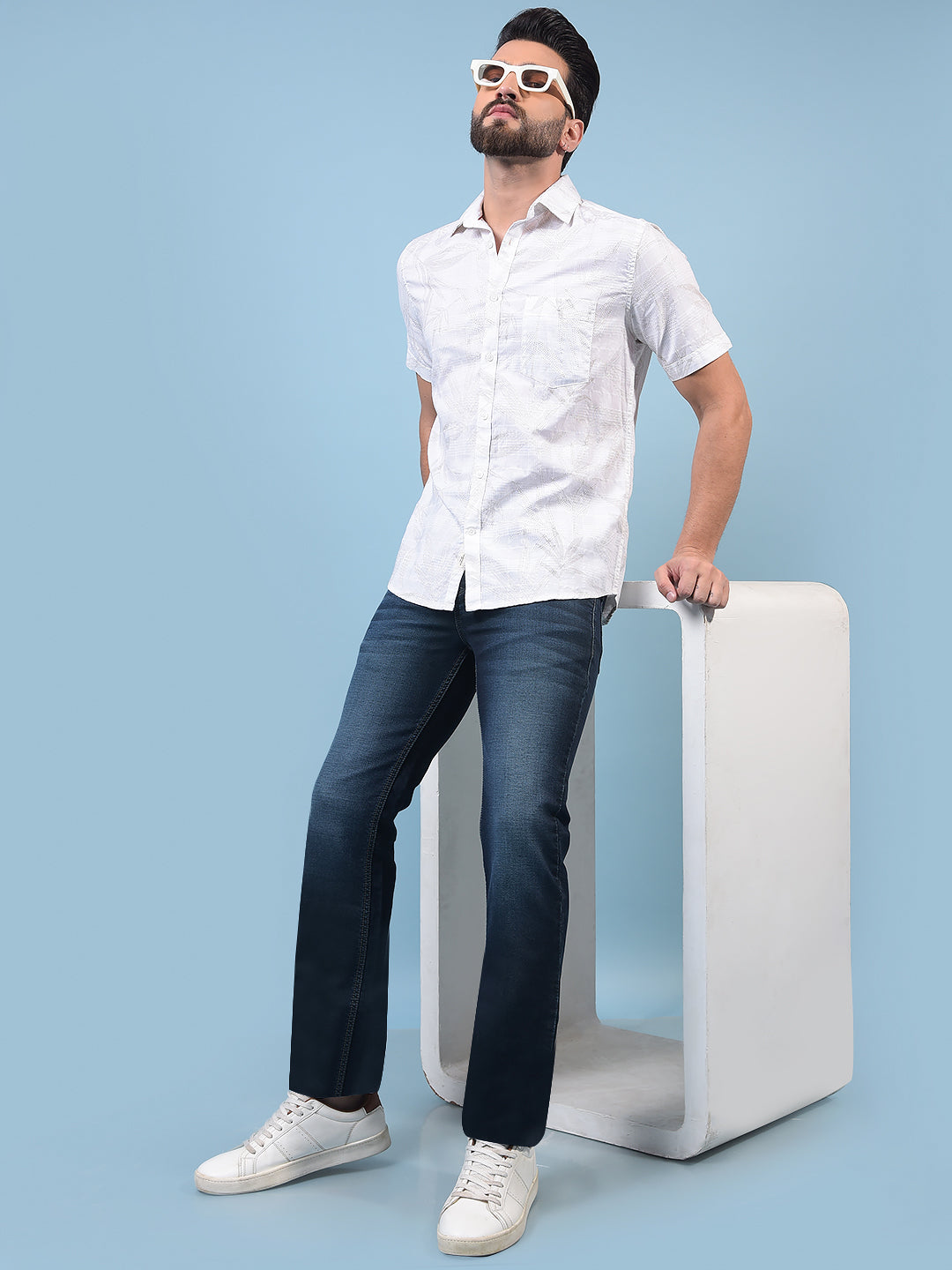 Men's White Embellished 100% Cotton Shirt-Men Shirts-Crimsoune Club