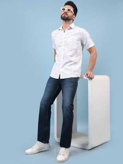 Men's White Embellished 100% Cotton Shirt-Men Shirts-Crimsoune Club